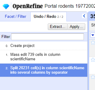 OpenRefine tab for Undo/Redo actions