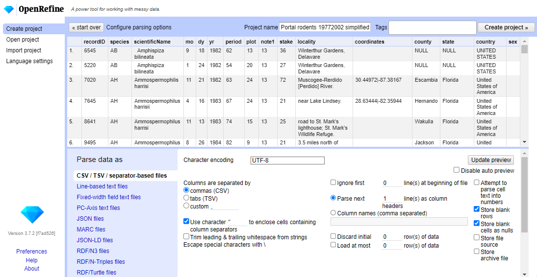 Menu to import data